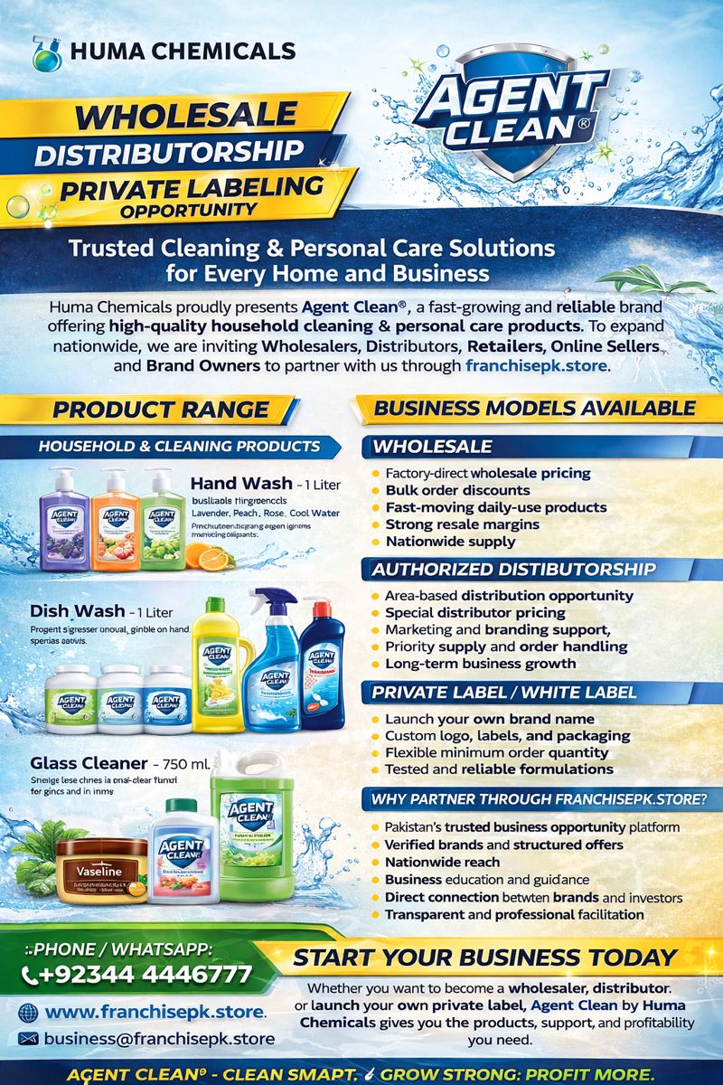 Read more about the article Huma Chemicals – Agent Clean Wholesale, Distributorship & Private Labeling Opportunity